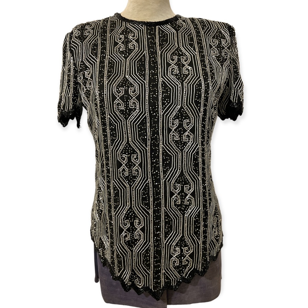Vintage Bead Embellished Zig Zag Hem Top